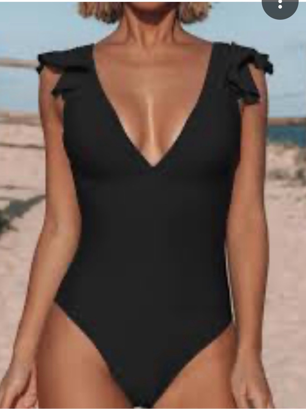 Beachsissi Ruffled Shoulder Deep V Black One-Piece Swimsuit. Size xl